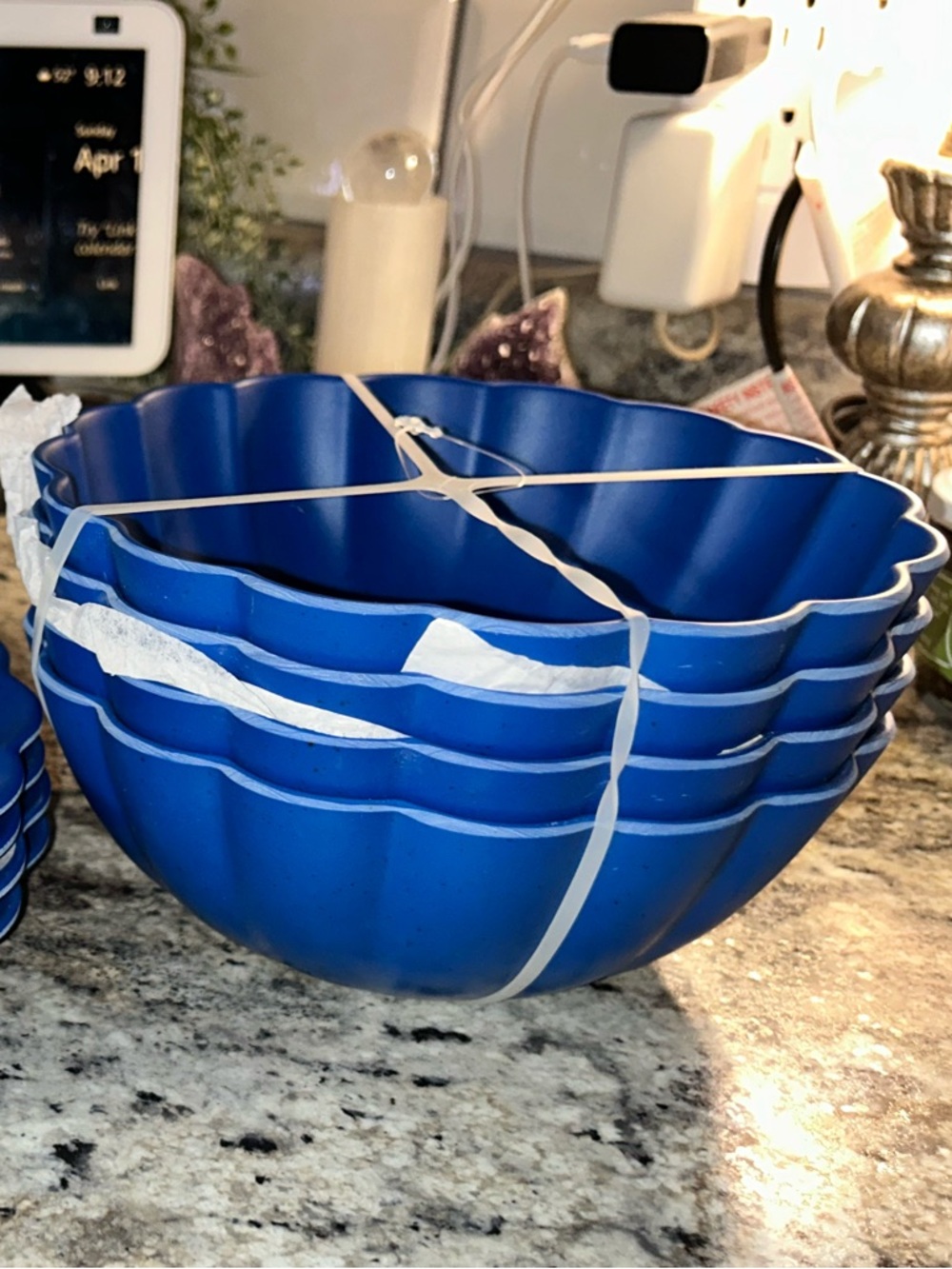 4 Blue Scalloped Bowl Set - Home Dining serving bowls Melamine